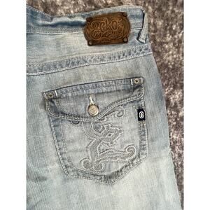 Vintage ECKO UNLTD Mens Jeans Size 36x32 Blue Light Wash Embroidered Relax Loose